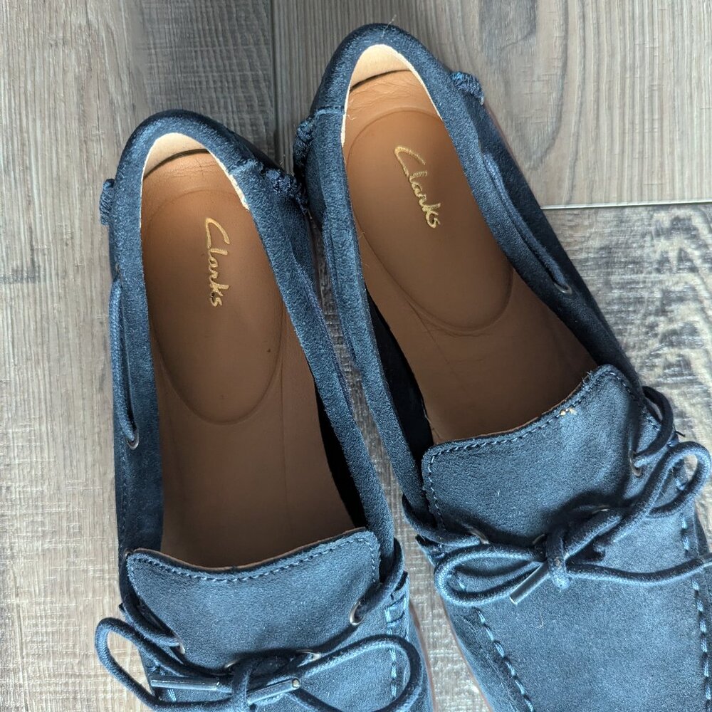 Clarks Mens Saltash Edge Suede Leather Navy Bleu Marine Moccasin Boat Shoes 8 - Picture 5 of 10